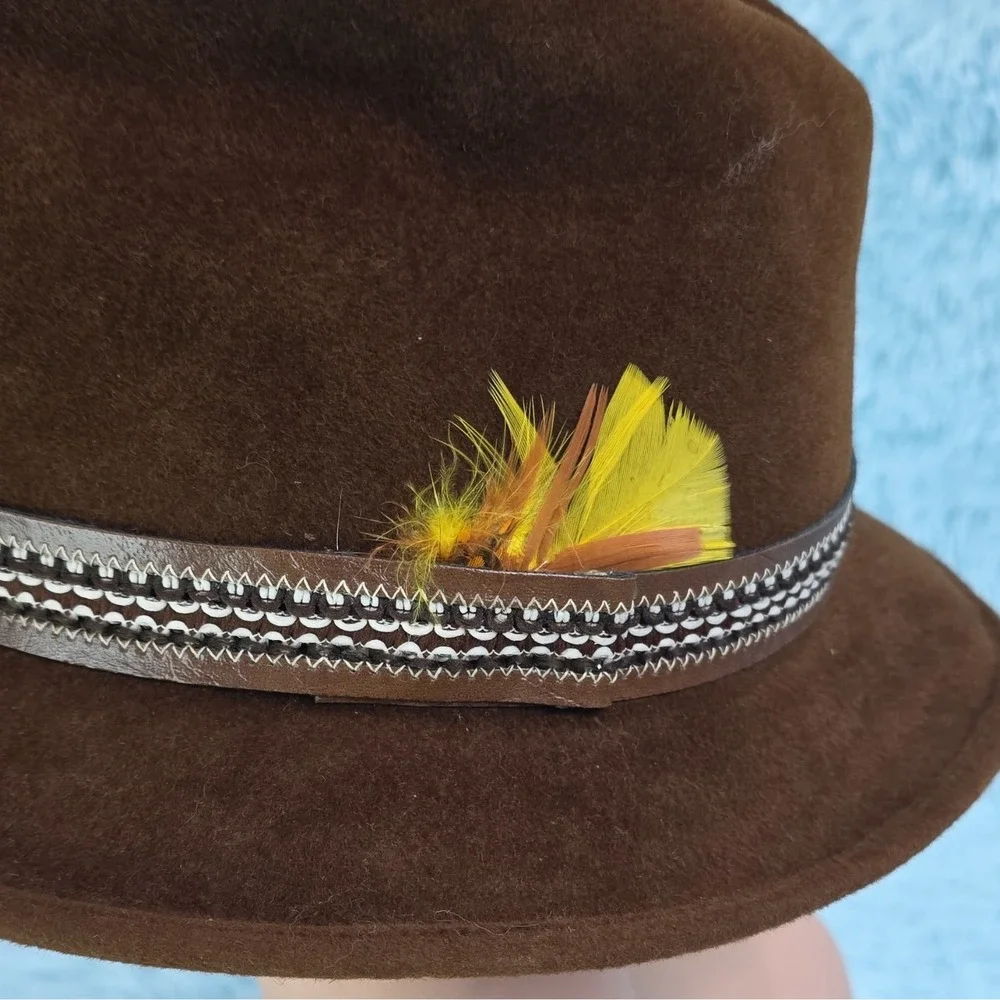 Stetson Mallory 4X Beaver Brown Western Hat Double D Pinch Fedora Feather